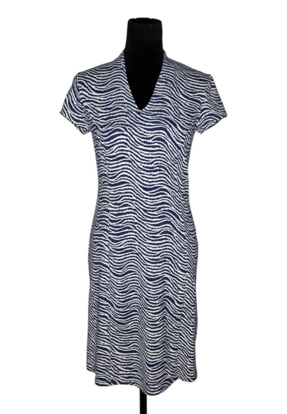 NWT J.McLaughlin Ivana Radio Waves Navy White V Neck Slim Fit Shift Dress Sz XS